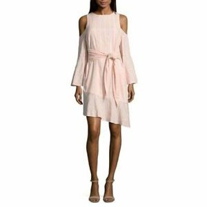 Belle and sky : blush white cold shoulder dress